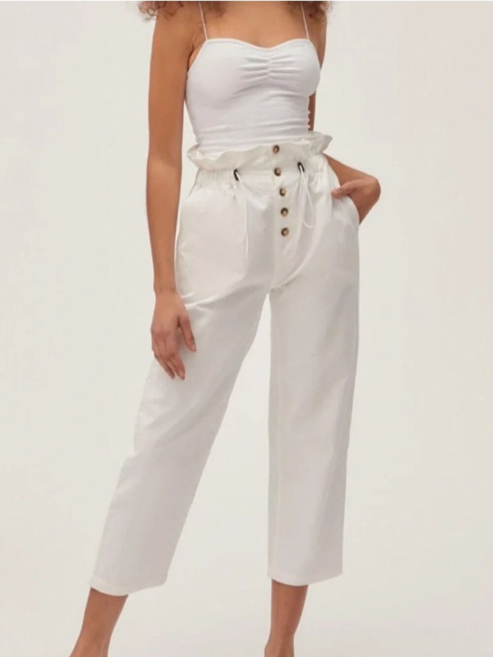 Urban Outfitters White Paperbag High-Waist Cropped Pants